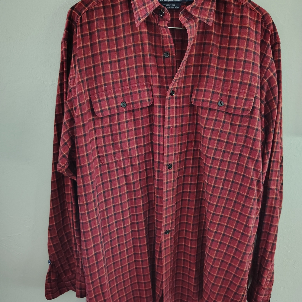 Polo Ralph Lauren Burgundy Plaid Button-Down Shirt Cotton/Wool Size L